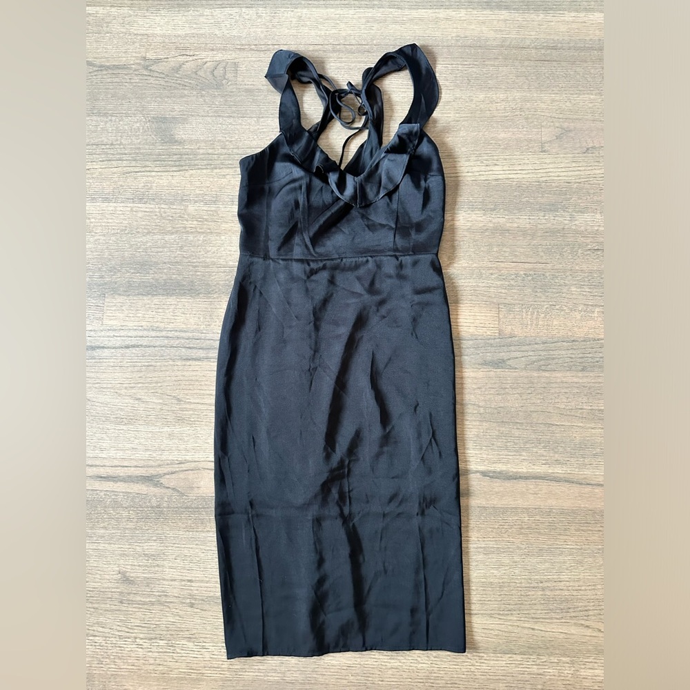NEW ModCloth Midi Lined Little Black Dress with Ruffle Details-Size 8